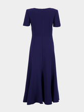 Roland Mouret Navy Short Sleeve Wool Crepe Midi Dress