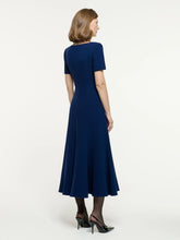 Roland Mouret Navy Short Sleeve Wool Crepe Midi Dress