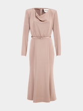 Roland Mouret Beige Cowl Drape Satin Crepe Midi Dress