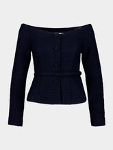 Roland Mouret Navy Off-Shoulder Bouclé Top with Belt