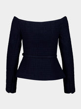 Roland Mouret Navy Off-Shoulder Bouclé Top with Belt