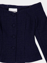 Roland Mouret Navy Off-Shoulder Bouclé Top with Belt