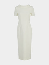 Roland Mouret Cream Collared Crepe Column Midi Dress