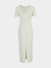 Roland Mouret Cream Collared Crepe Column Midi Dress