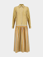Paula Rosalia Sun Stripes Printed A-Line Silk Twill Dress