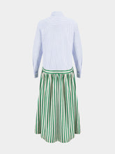 Paula Rosalia Multi Stripes Printed A-Line Poplin Silk Twill Dress