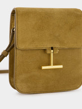 Tom Ford Camel Suede Crossbody Bag with T Hardware