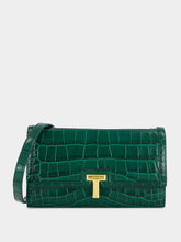 Tom Ford Emerald Green Crocodile-Stamped Leather Wallet on Strap