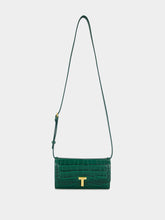 Tom Ford Emerald Green Crocodile-Stamped Leather Wallet on Strap
