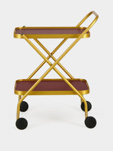 Kaymet Gold and Burgundy Folding Bar Trolley