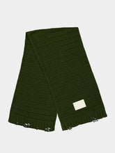 MM6 Maison Margiela Green Ribbed Wool Scarf With Destroyed Effect