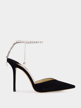 Jimmy Choo Black Suede Crystal-Embellished Saeda Pumps