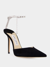 Jimmy Choo Black Suede Crystal-Embellished Saeda Pumps