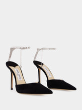 Jimmy Choo Black Suede Crystal-Embellished Saeda Pumps