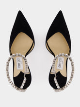 Jimmy Choo Black Suede Crystal-Embellished Saeda Pumps