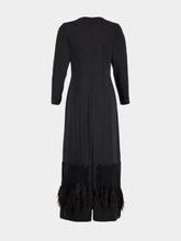 Paula Sakura Black Embroidered Long-Sleeved Maxi Dress with Feathers