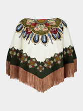 La DoubleJ Nucleus Placée Reversible Mini Poncho in Off White Envers Satin with Fringes