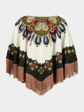 La DoubleJ Nucleus Placée Reversible Mini Poncho in Off White Envers Satin with Fringes