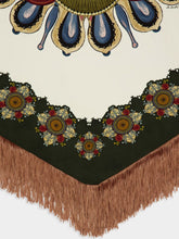 La DoubleJ Nucleus Placée Reversible Mini Poncho in Off White Envers Satin with Fringes