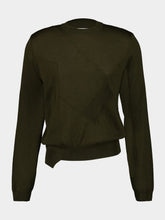MM6 Maison Margiela Green Asymmetric Crewneck Virgin Wool Sweater