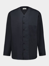 Lemaire Jet Black V-Neck Cotton Poplin Shirt