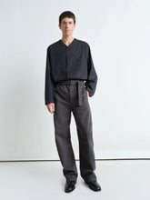 Lemaire Jet Black V-Neck Cotton Poplin Shirt