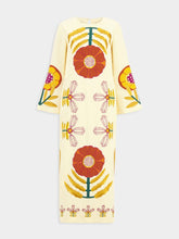 Paula Shirley Vanilla Custard Embroidered Linen A-Line Dress