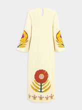 Paula Shirley Vanilla Custard Embroidered Linen A-Line Dress