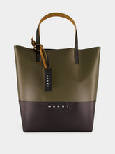 Marni Deep Sage and Black Leather Open Shopper with Tag