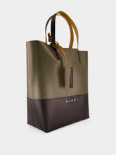 Marni Deep Sage and Black Leather Open Shopper with Tag