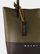 Marni Deep Sage and Black Leather Open Shopper with Tag