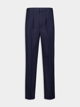 Tom Ford Navy Blue Double-Pleat Sport Trousers in Fluid Cotton and Silk