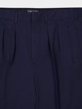 Tom Ford Navy Blue Double-Pleat Sport Trousers in Fluid Cotton and Silk