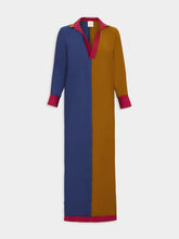 Paula Siena Navy Caramel Silk V-Neck Long Dress