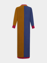 Paula Siena Navy Caramel Silk V-Neck Long Dress