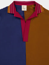 Paula Siena Navy Caramel Silk V-Neck Long Dress