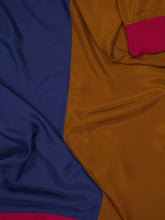 Paula Siena Navy Caramel Silk V-Neck Long Dress