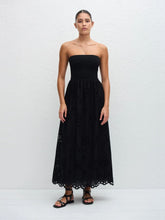 Matteau Black Strapless Knit and Broderie Dress