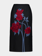 La DoubleJ Peonies Blue Jacquard Pencil Skirt