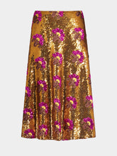 La DoubleJ Gold Sequin Floral Midi Skirt