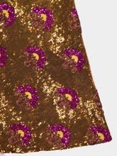 La DoubleJ Gold Sequin Floral Midi Skirt