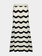 La DoubleJ Black and Ecru Chevron Cotton Midi Skirt