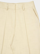 Paula Stacy Beige Wide-Leg Tailored Twill Pants
