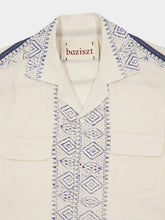 Baziszt Off-White and Blue Talilo Embroidered Shirt