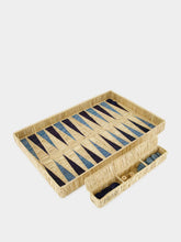 Coro Cora Light Blue and Navy Iraca Palm Backgammon Board