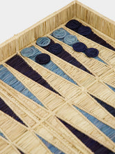 Coro Cora Light Blue and Navy Iraca Palm Backgammon Board
