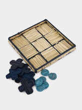 Coro Cora Natural and Navy Iraca Palm Tic Tac Toe Board Game