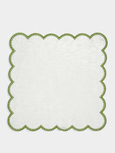 Paula Living Cascais White Linen Napkin with Green Dots Border