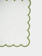 Paula Living Cascais White Linen Napkin with Green Dots Border
