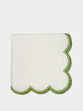 Paula Living Cascais White Linen Napkin with Green Dots Border